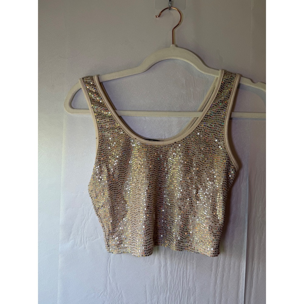 G Mini Women Small Champagne Holographic Sequin Y2K Sparkle Crop Top